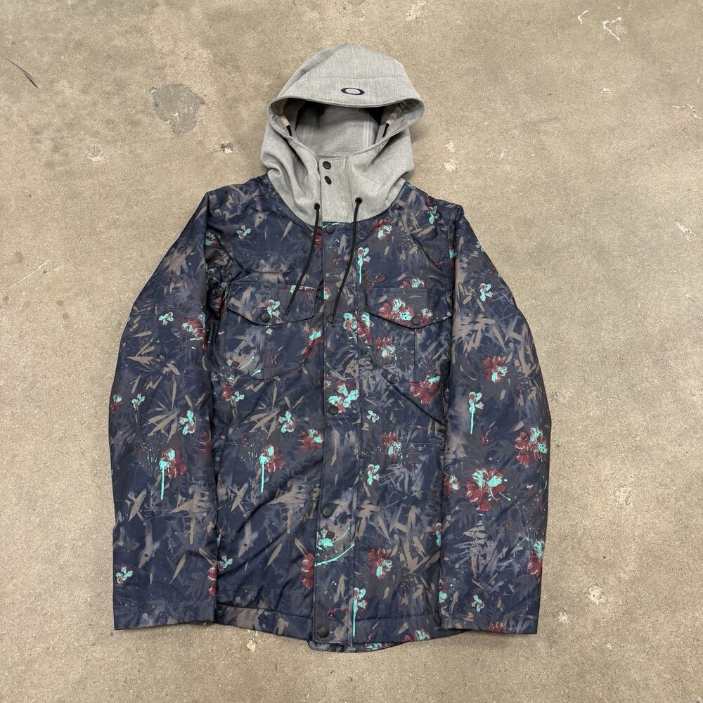 Oakley Biozone Ski Jacket Floral Hooded Womens S Navy Gray Red Teal Adjustable